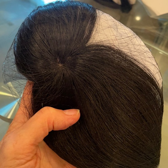 NWT 1B black mini hair topper synthetic circle lace two combs - Picture 5 of 13